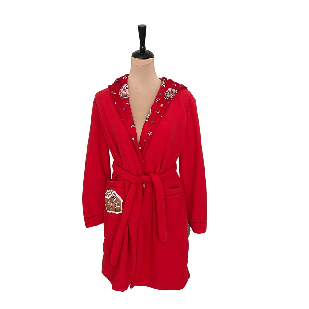 Nick & Nora Womens XL Gingerbread House and Man Hooded Bathrobe Holiday Robe.